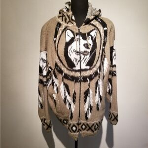 YARI WOOL SWEATER VERY SOFT WESTERN MEDIUM WOLVES PRINT